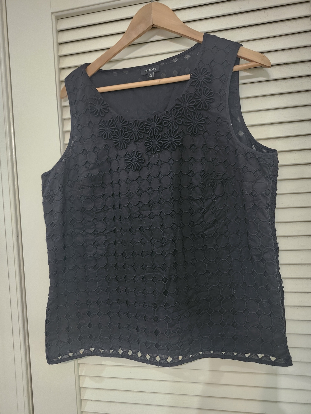 Talbots Black Floral-Appliqué Eyelet Tank